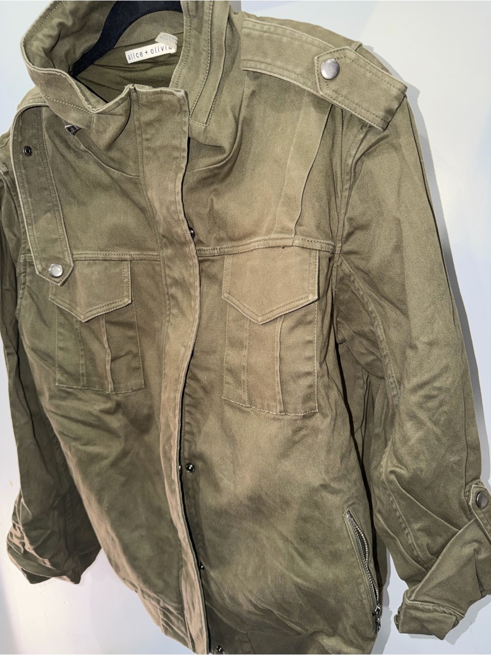 Alice + Olivia Olive Green Utility Jacket with Epaulets